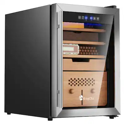 KingChii - 58L Compressor Cigar Humidor withTemp & Humidity Control, Cedar Shelves & Hygrometer (385 Capacity)