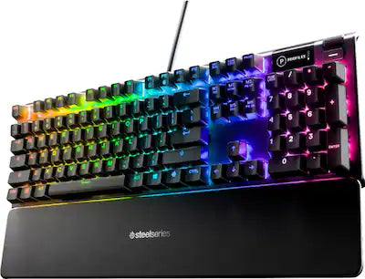 SteelSeries - Apex 5 Full Size Wired Mechanical Hybrid Blue Tactile & Clicky Switch Gaming Keyboard with RGB Backlighting