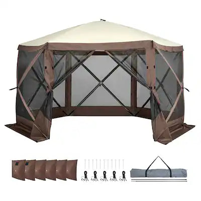 VEVOR - Pop Up Gazebo Tent, Pop-Up Screen Tent 6 Sided Canopy Sun Shelter with 6 Removable Privacy Wind Cloths & Mesh Windows