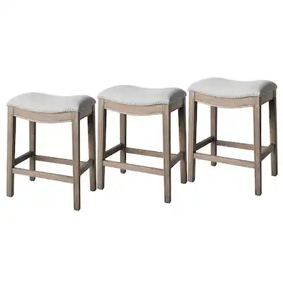 Maven Lane - Adrien Saddle Counter Stool Finish with Ash Grey Fabric Upholstery, Set of 3
