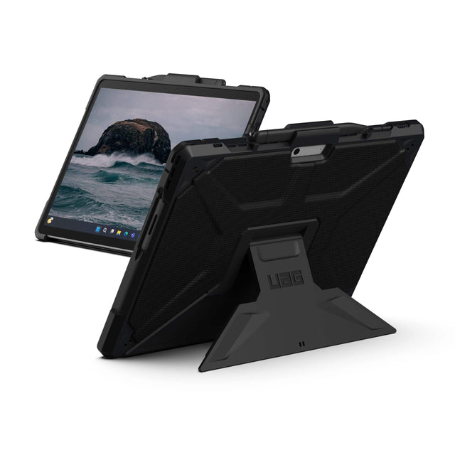 Front. UAG - Microsoft Surface Pro 13" 12th Edition/11th Edition Case w/ Built-in Kickstand & Pen Holder, Non-Slip Tactile Grip - Black.