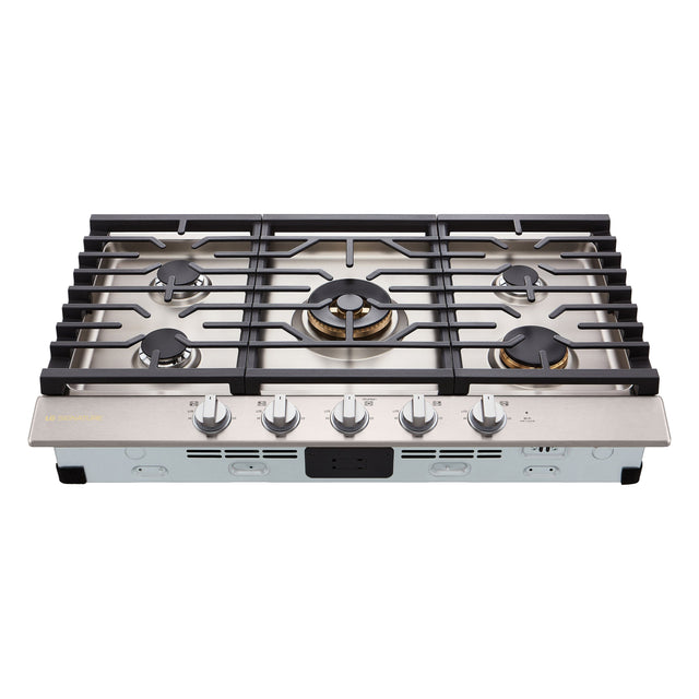 Front. LG - SIGNATURE 36-in Wide Built-In Smart Gas Cooktop with 5 Burners, 24K BTU UltraHeat Dual Burner and LED Illuminated Knobs - Stainless Steel.