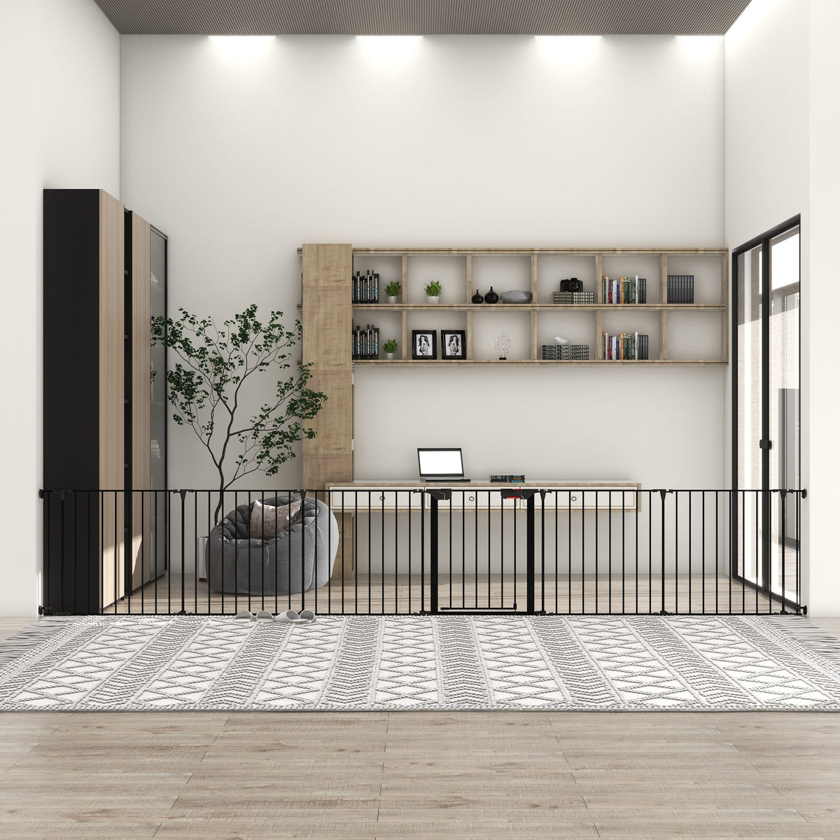 Boyel Living - 150-Inch 6-Panel Configurable Dog Gate with Walk-Through Door - Black