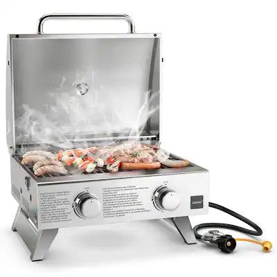 Costway - 20,000 BTU Portable Gas Grill with Lid & Handle Top Thermometer Extra Flame Rod