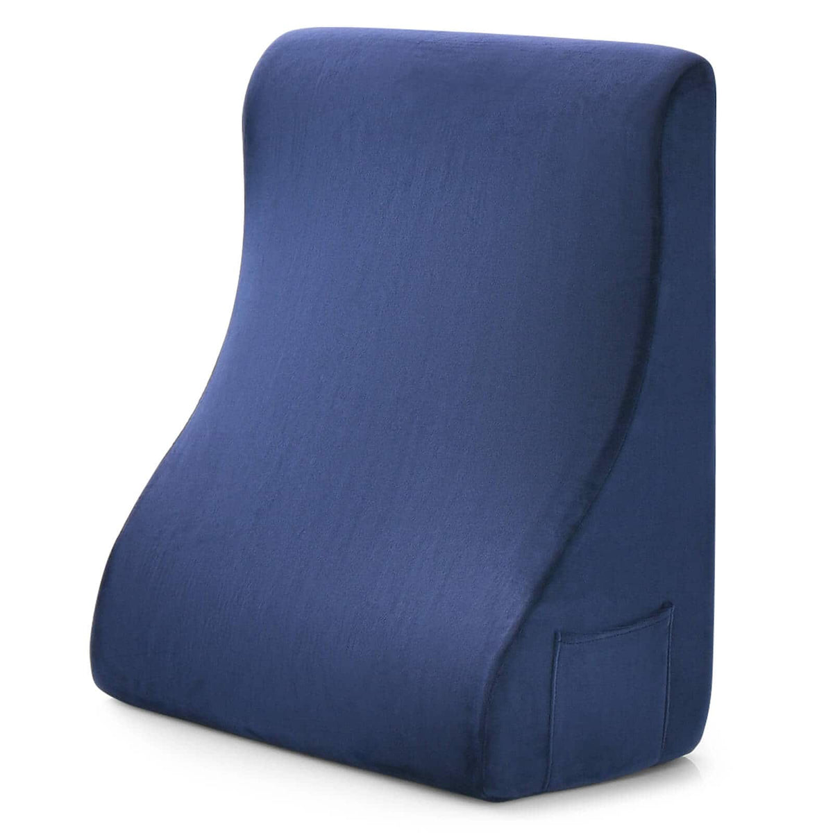 Costway - Bed Wedge Pillow with Smooth Zipper Side Pockets Support for Back - Navy Blue