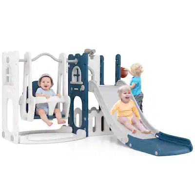 Costway - 7 in 1 L-shaped Toddle Swing and Slide Set with Swing, Basketball Hoop & Telescope