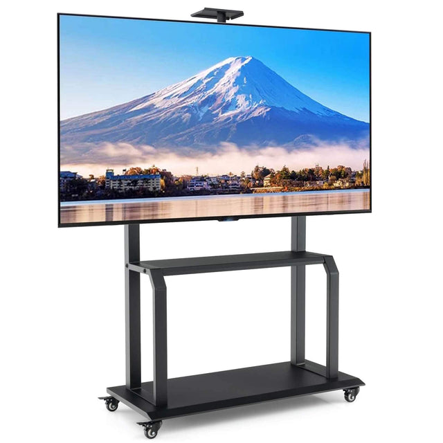 Front. Costway - Mobile TV Cart w/ Wheels Camera Shelf & AV Shelves for Most 32"-80" Flat Screen TVs - Black.