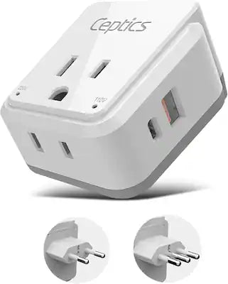Ceptics - Italy & Chile Travel Plug Adapter Set – 20W PD & 18W QC, USB-A & USB-C, 2 USA Outlets – Type C & L (PAK-IT)