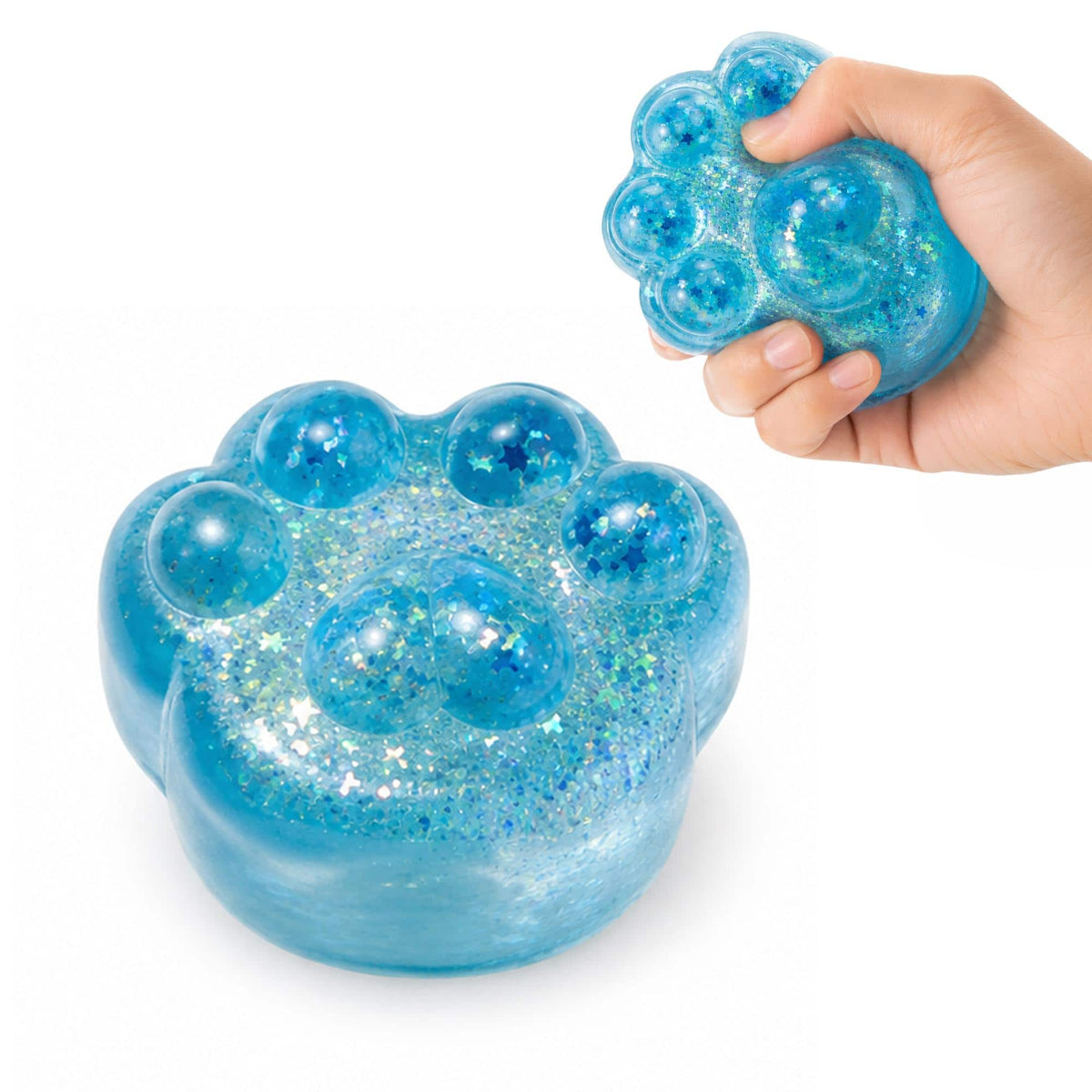 Puka Creations - Glitter Cat Paw 3-Inch Squishy Stress Reliever - Blue