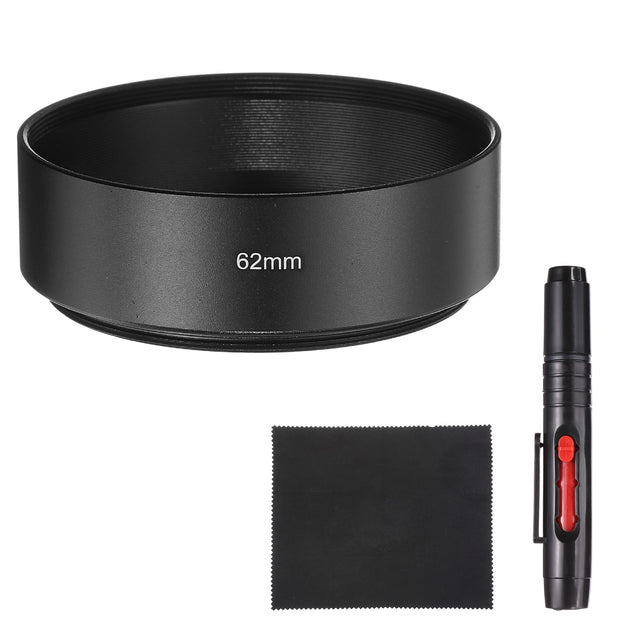 Front. Unique Bargains - Lens Hood Shade, 62mm Mid-focus Metal Camera Cap Shade with Cleaning Cloth & Pen - Black.