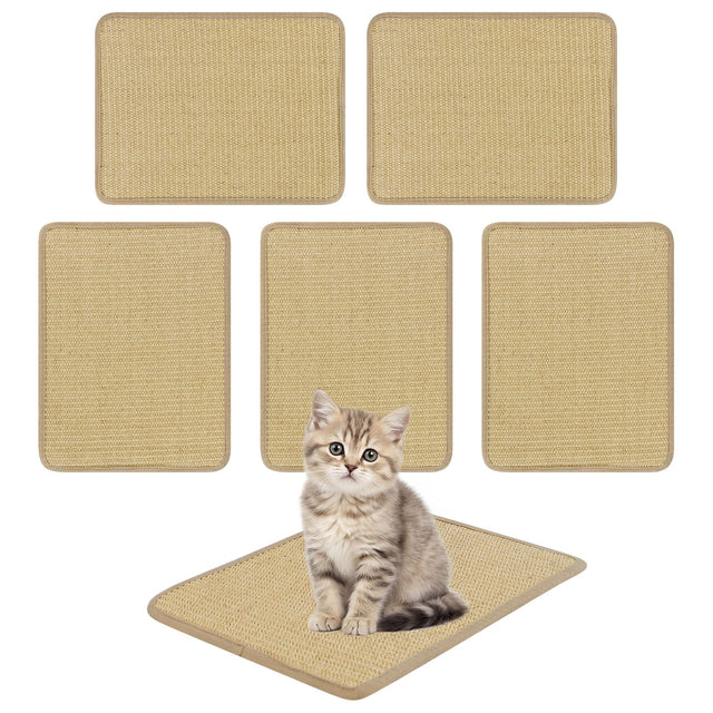 Front. Gymax - Gymax 6-Piece Cat Scratcher Mat Set 16'' x 12'' Natural Sisal Pads for Indoor Cats - Yellow.