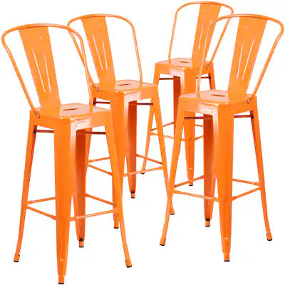 Emma + Oliver - Commercial Grade 4 Pack 30" High Metal Indoor-Outdoor Barstool with Back