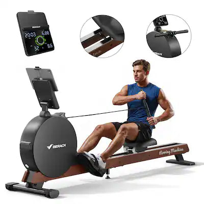 MERACH - Rowing Machine Self-Powered Magnetic with Phone Charging, 130lbs Resistance, Quiet Home with App Connectivity