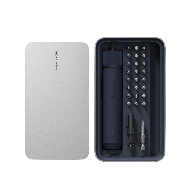 Front. HOTO - Precision Electric Screwdriver Kit 3.6V, Rechargeable, 25 Bits, Adjustable Torque, w/Magnetic Case - Black.