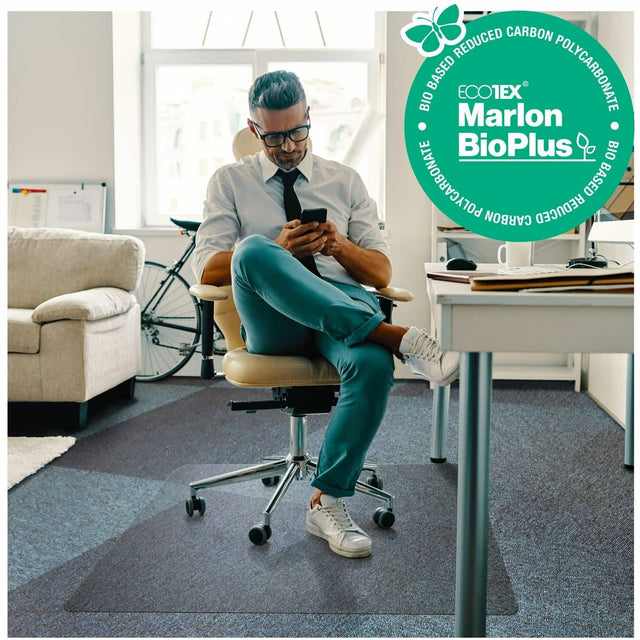 Front. Floortex - Floortex BioPlus Eco Friendly Carbon Neutral Chair Mat for Low / Medium Pile Carpets up to 1/2" thick - 45" x 53" - Clear.