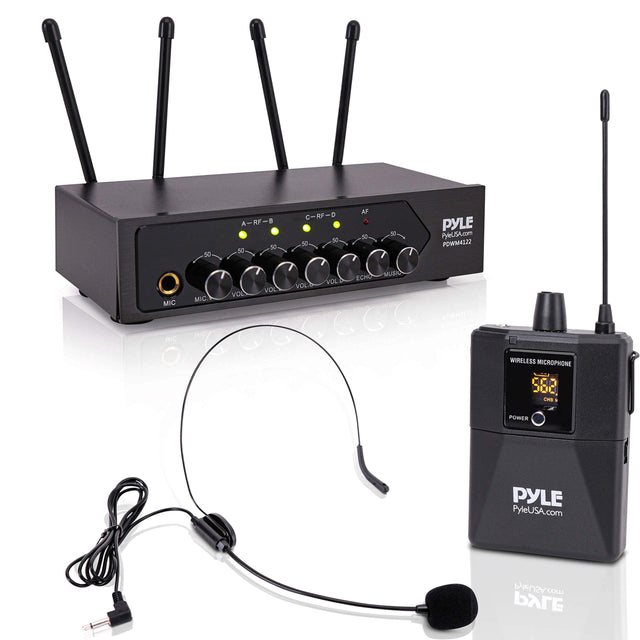 PYLE  
PyleUSA.com  
PDWM122  

A-RF-B  
C-RF-D  
AF  

MIC  
VOL  
VOL  
VOL  
VOL  
ECHO  
MUSIC  

WIRELESS MICROPHONE  
56.2  
CH 8  

POWER  

PYLE  
PyleUSA.com  

PYLE  
PyleUSA.com  
moo.AZUsl9