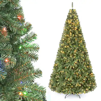Costway - 8 FT Prelit Christmas Tree with 750 LED Lights & 2128 PVC Branch Tips, Metal Stand