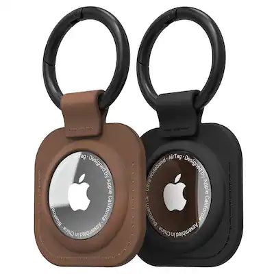Vena - 2 Pack For Apple AirTag Holder, AirTag Keychain Leather, AirTag Case Cover For Pet Dog Cat Collar Luggage, Brown & Black