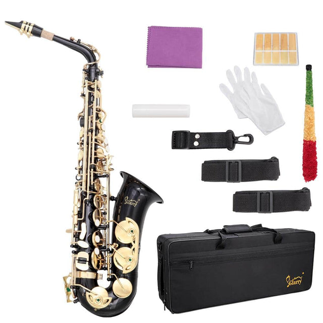 Front. Winado - Alto Saxophone Drop E Brass Sax Full Kit for Student Beginners with Carving, Mouthpiece, Carrying Case, Gloves, Cleaning.