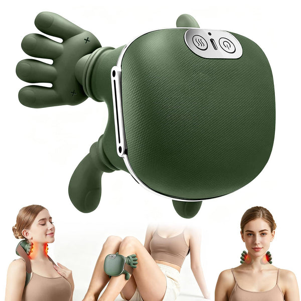 PRIMEPLUS - 4D Ten-Finger Neck & Shoulder Massager with Heat, 120-Min Cordless Battery Life, 3 Modes & 2 Heat Levels - Green