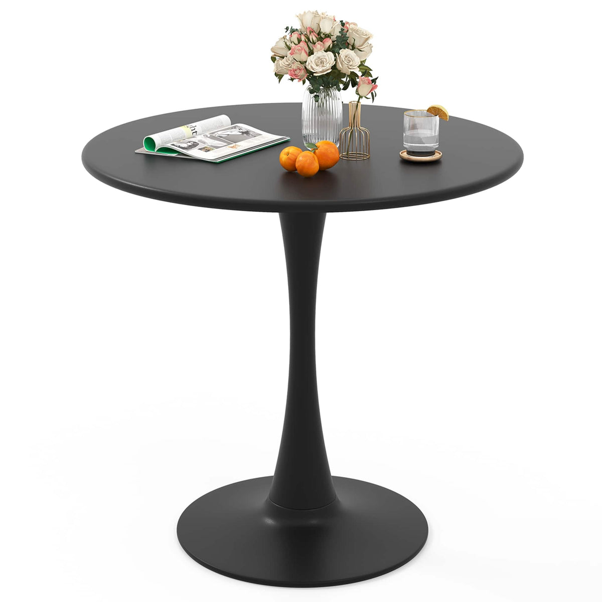 Costway - 31.5" Round Dining Table with Anti-Slip PP Ring Modern Bistro Table for Dining Room - Black