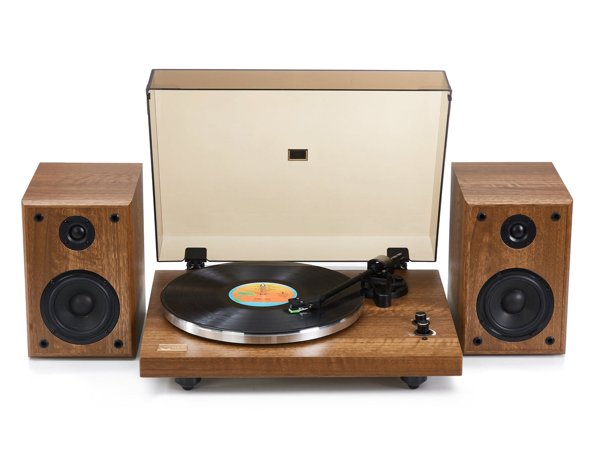 Arkrocket - Cassini Bluetooth Vinyl Turntable Record Player 40Watt Stereo Bookshelf Speakers - Dark Walnut