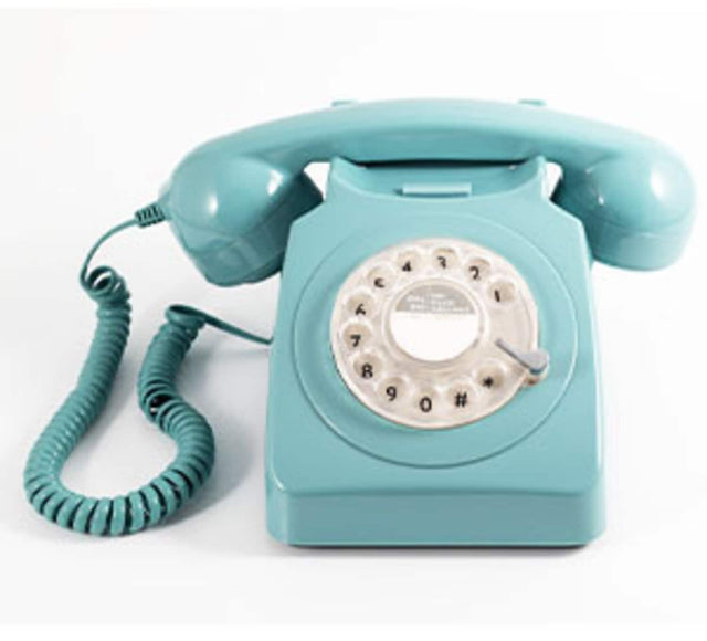 Front. PopMarket - GPO Retro GPO746RBL 746 Desktop Rotary Dial Telephone - Blue   - EQUIPMENT - Blue.