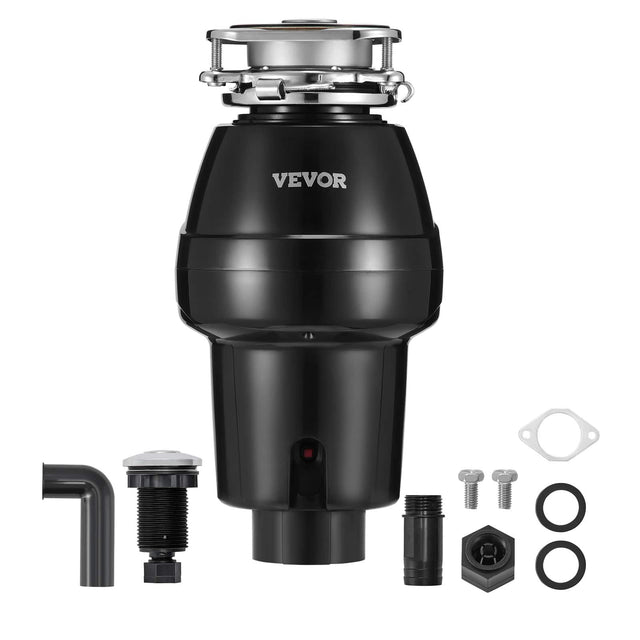 Front. VEVOR - Garbage Disposal, 1/2 HP 3450RPM Continuous Feed Food Waste Disposer, 3-Bolt Mount Food Waste Grinding System - Black.