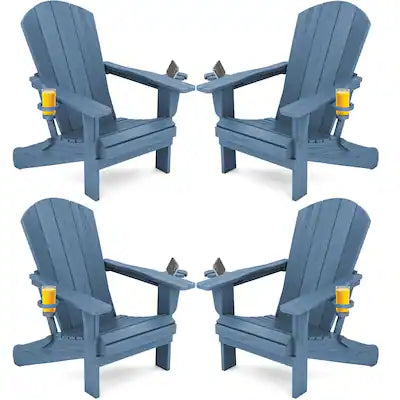 SERWALL - Adirondack Chairs Set of 4 with Cup Holders,Composite Adirondack Chairs,HDPE Outdoor Chairs
