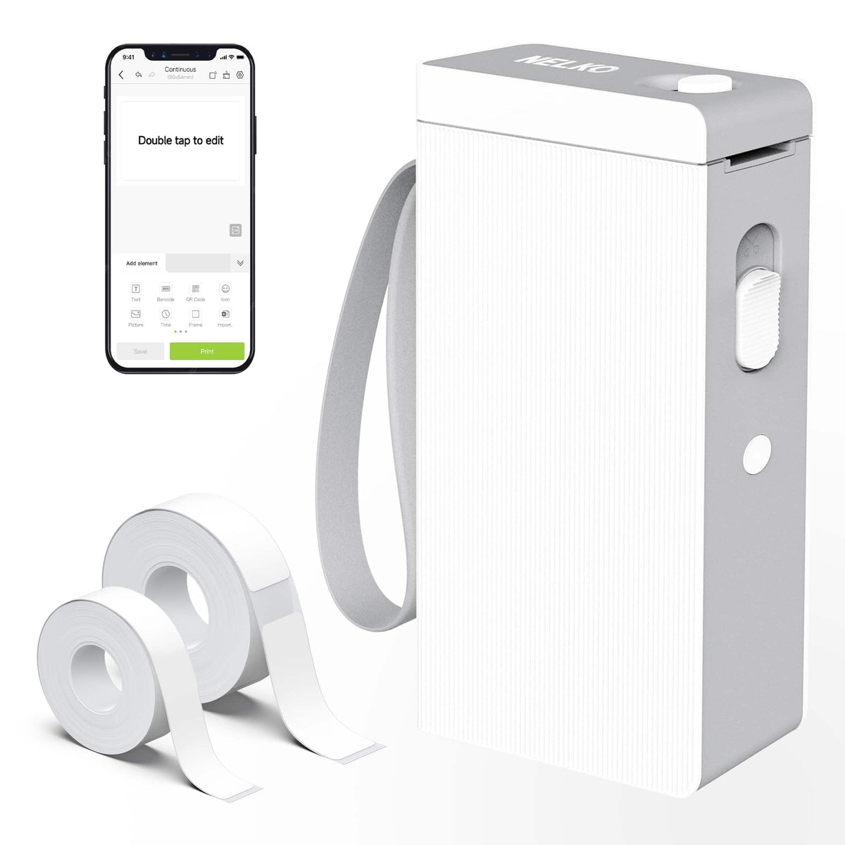 Nelko - P22 Bluetooth Thermal Label Printer with 100 & 180 Label Rolls, Portable Wireless - White