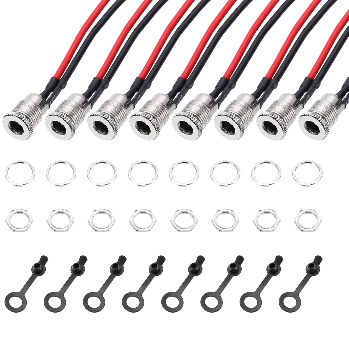 Unique Bargains - 8pcs DC-099 5.5x2.1mm 30V 10A 2Pin Panel Mount DC Jack with Waterproof Cap & Wires, 100mm - Silver