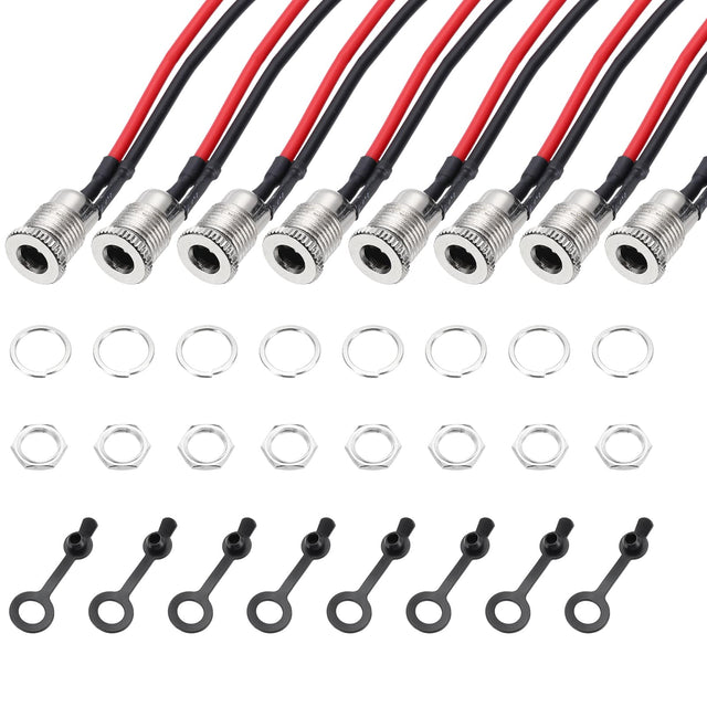 Front. Unique Bargains - 8pcs DC-099 5.5x2.1mm 30V 10A 2Pin Panel Mount DC Jack with Waterproof Cap & Wires, 100mm - Silver.