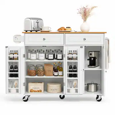 VEVOR - Kitchen Island Cart with Storage, 47.64 in Wide Mobile Rolling Storage Island on Swivel Wheels, with 2 Drawers