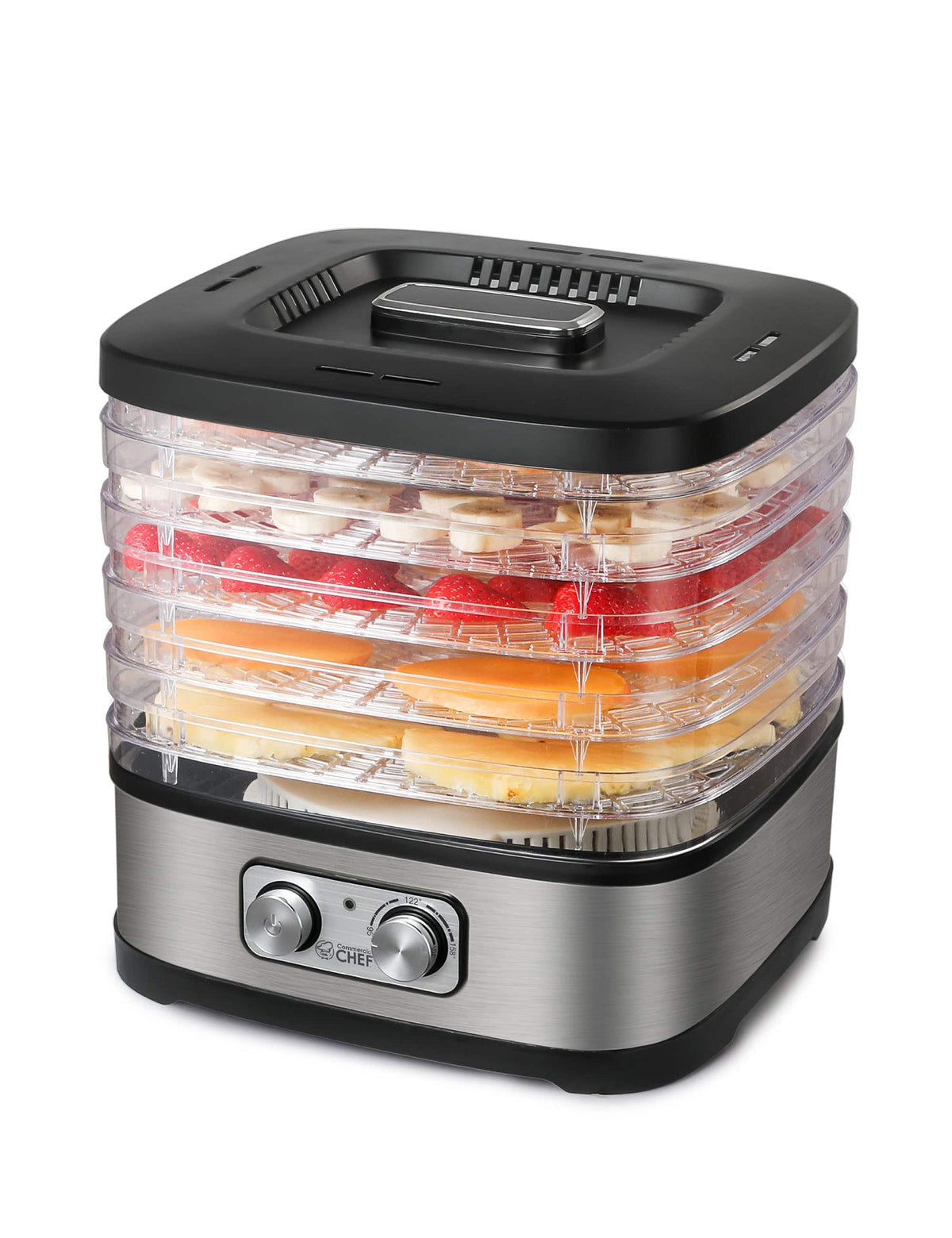 Commercial Chef - Food Dehydrator with 5 Adjustable Height Trays - Stainless Steel