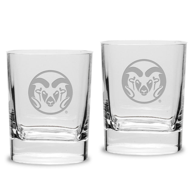 Front. Jardine - Colorado State Rams 2-Piece 11.75oz. Square Double Old Fashioned Glass Set - Multicolor.