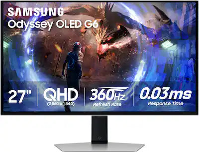 Samsung - 27" Odyssey OLED G6 (G60SD) QHD 360Hz 0.03ms FreeSync Premium Pro Gaming Monitor with HDR