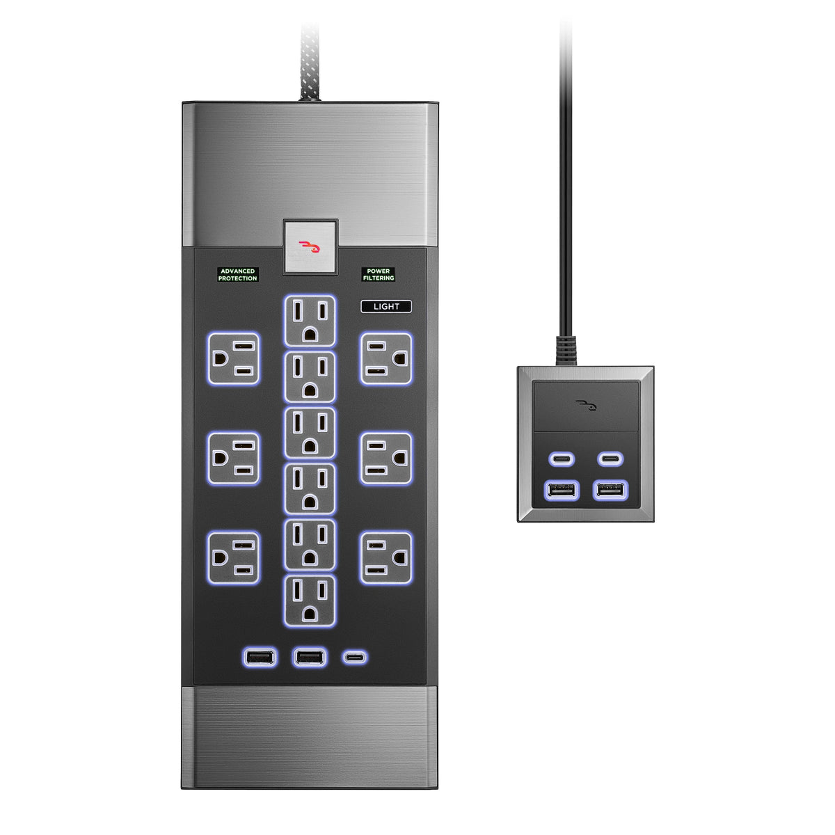Rocketfish™ - 12-Outlet 5,280 Joules Surge Protector with USB and USB-C - Black