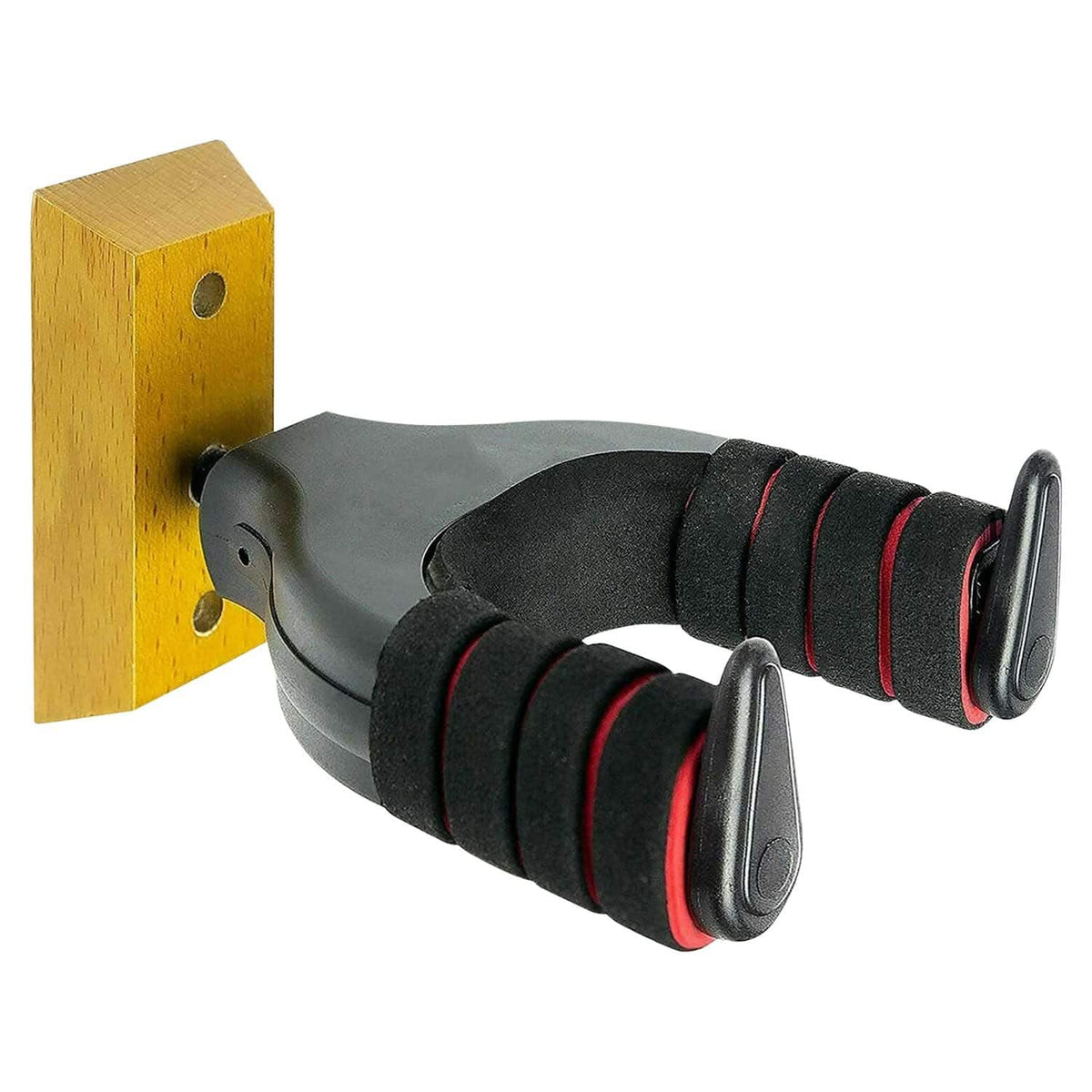 5 CORE - Guitar Wall Mount Hanger Adjustable Display Wall Hook Holder Hard Wood Base - Black & Red
