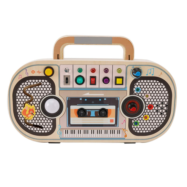 Front. Topteng - LED Musical Busy Board with 5 Sensory Light Switches-Montessori Toy for Toddler,Wooden Activity Board with Squirrel Game.