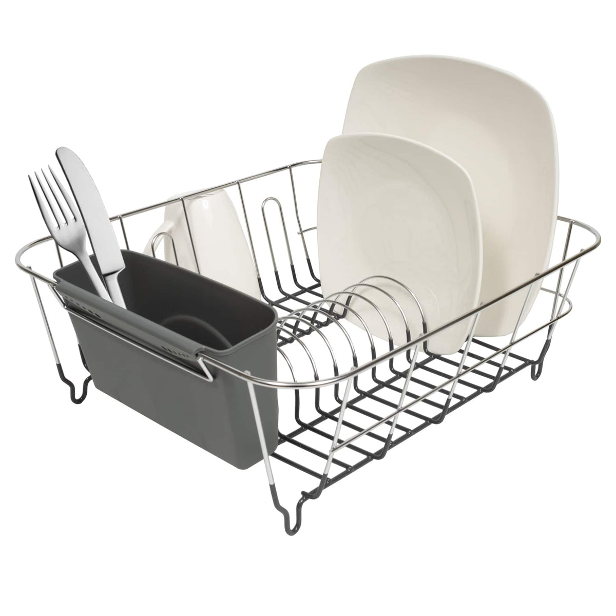 Sweet Home Collection - Chrome Plated Steel 2-Piece Small Compact Dish Drainer - Gray