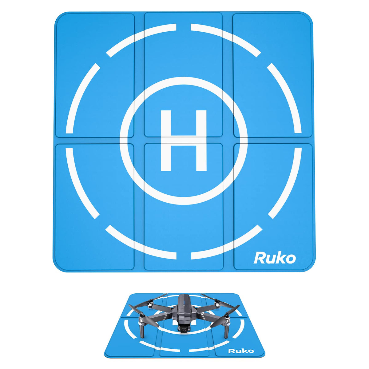 Ruko - H002 Drone Landing Pad Weighted, 16.85 inch Small Size Waterproof Double Sided, Fast-Foldable Portable - Blue