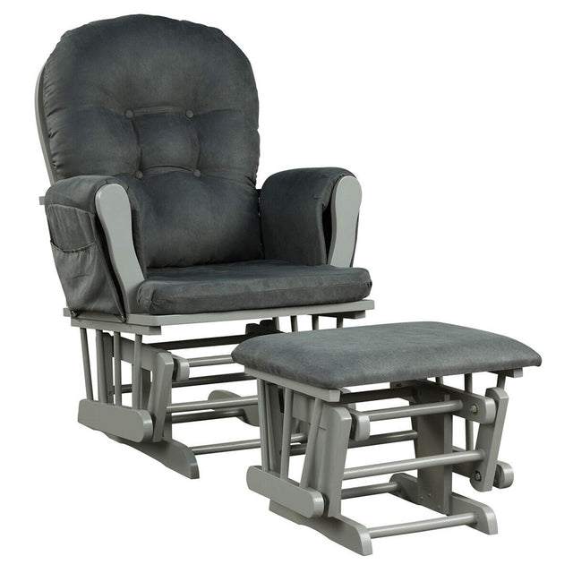 Front. Costway - Costway Baby Nursery Relax Rocker Rocking Chair Glider & Ottoman Set w/Cushion - Dark Grey.