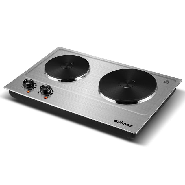 Front. Cusimax - 1800W Hot Plate, Electric Small Stove, Cooktop Electric Portable, 2 Burner Cook Electric Top, 120V, 7 Heat Settings - Silver.