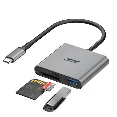Acer - SD Card Reader USB C, 3 in 1 Memory Card Reader with Dual Slots & USB 3.0, Micro SD Card Adapter
