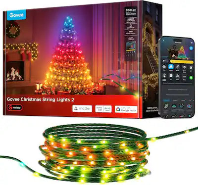 Govee - Christmas Lights 2, RGBWIC 99FT 300LEDs Holiday String Lights,130+ Preset Scenes,Voice and APP Control, Green Wire