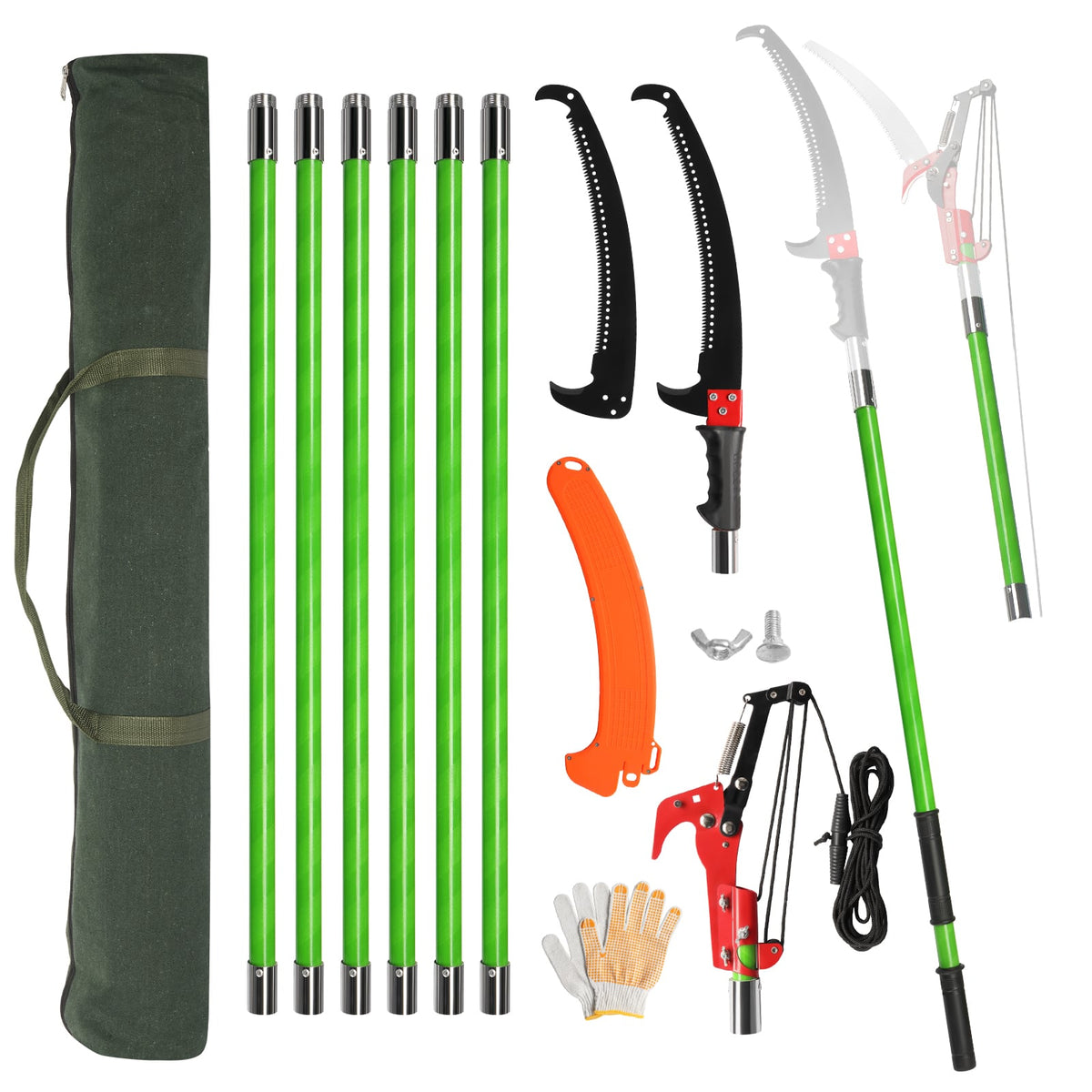 Winado - 26 FT Tree Pole Pruner Manual Branches Trimmer Tree Branch Garden Tools Loppers Hand Pole Saws Extendable Height