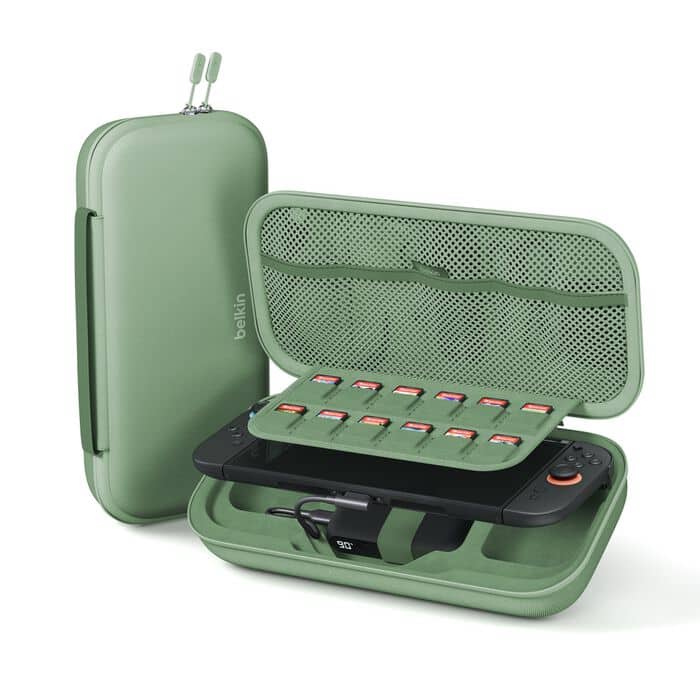 Belkin - Gaming Charging Case for Nintendo Switch 2, 10k Portable Charger Case 20W Quick Charging, Game Card Storage - Sage Green