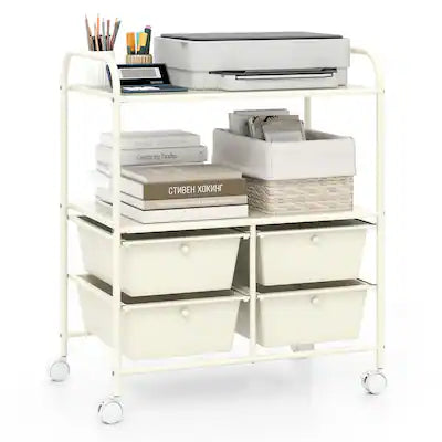 Gymax - Rolling Storage Cart w/4 Drawers & 2 Shelves Multipurpose Plastic Trolley on