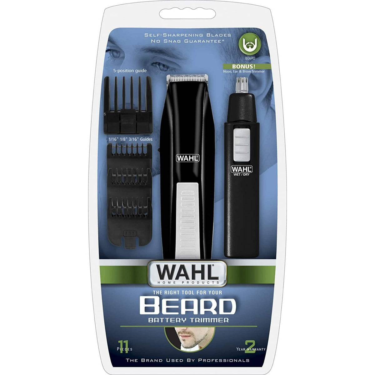 Wahl - Cordless Beard Trimmer with Ear Nose and Brow Trimmer - Multi Purpose Grooming Kit -