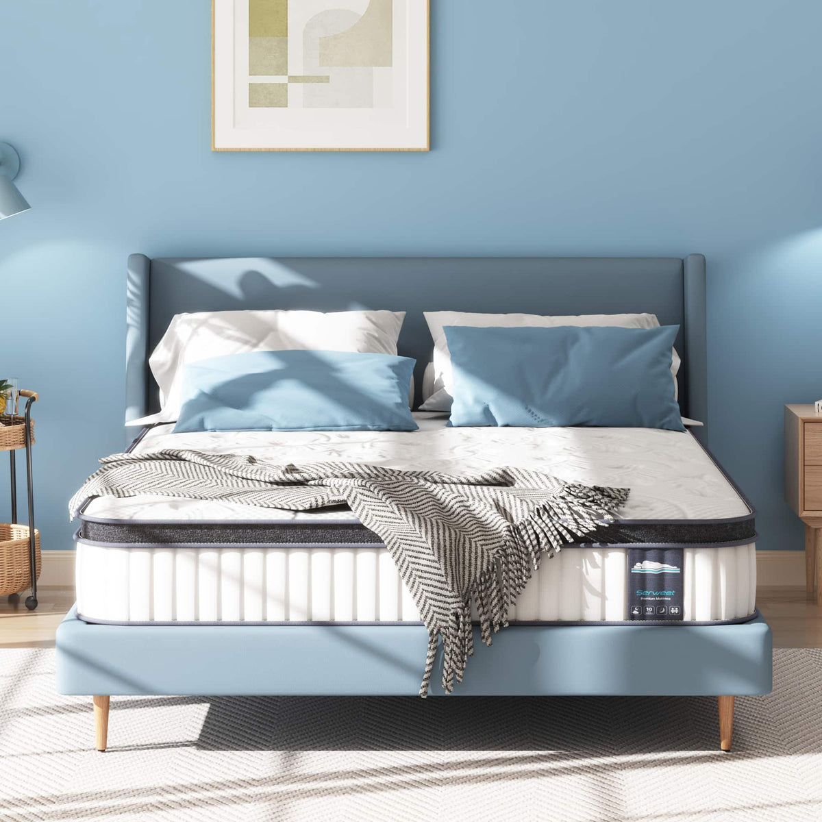 Serweet - 12 in. Medium Firm Hybrid Euro Top Full Size Breathable Mattress - White